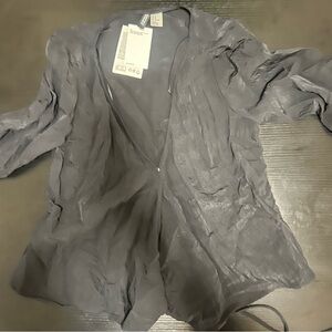 H&M Crinkled V-Neck Blouse in Slate Gray